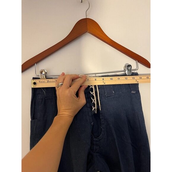 VTG Anastasas Womens 70s Dark Wash Denim Lace Front Bellbottom Flare Jeans 28x31 - Picture 7 of 14